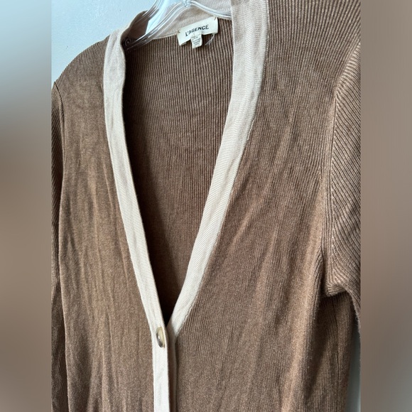 L'agence Rebecca Ribbed Long Button Front Cardigan Medium Camel - Picture 4 of 6